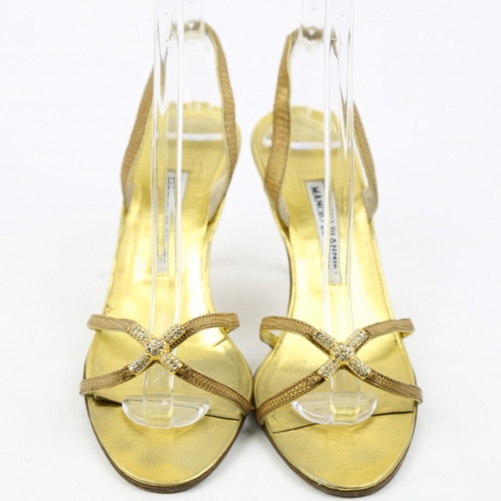 Manolo Blahnik crystal Metallic Sandles